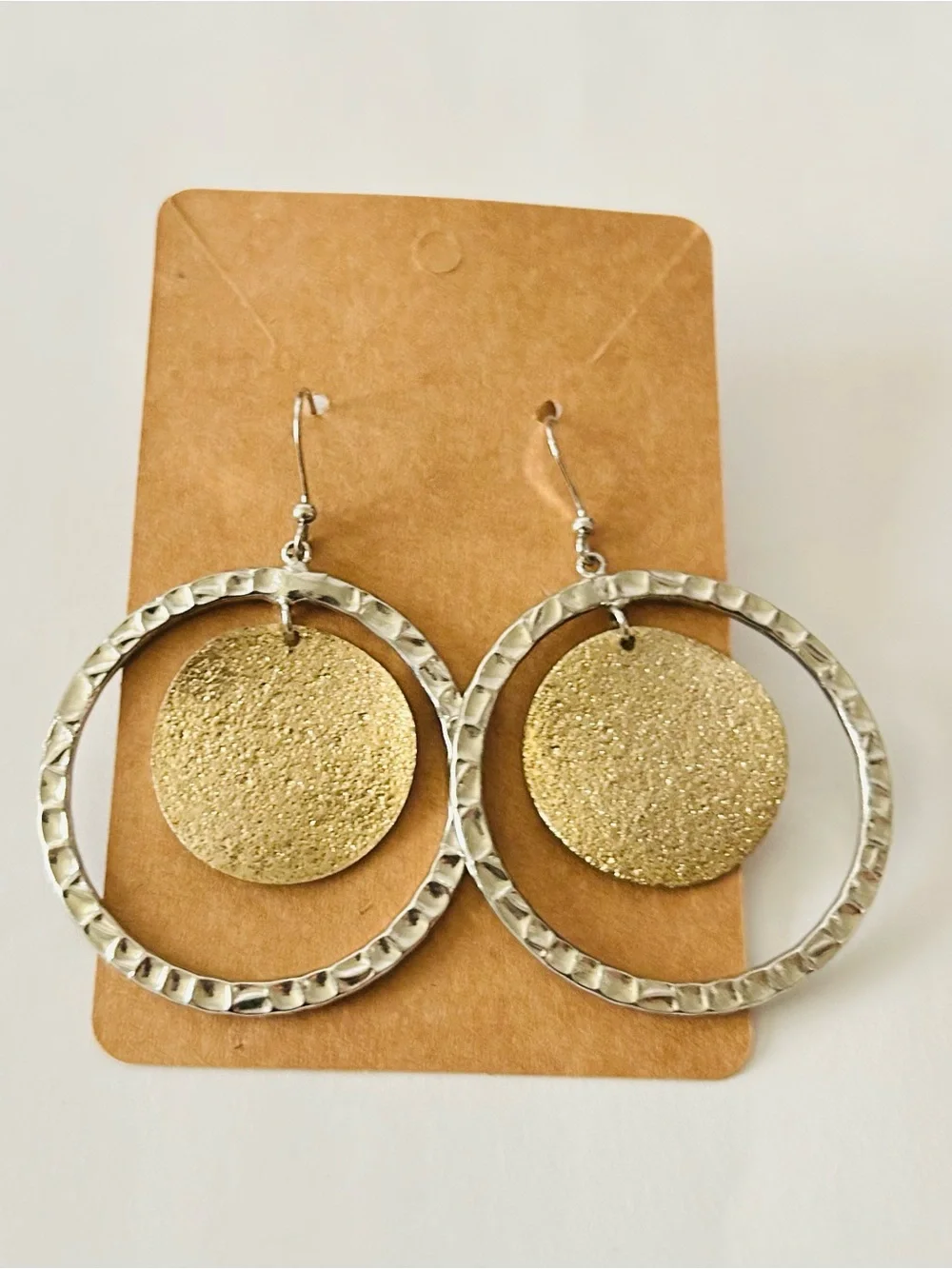 Marjorie Baer Golden Disc Silver Crinkle Earrings